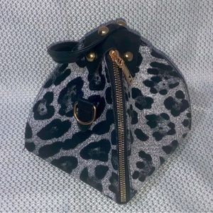 No Brand  Leopard Print Pyramid Clutch + Crossbody Strap